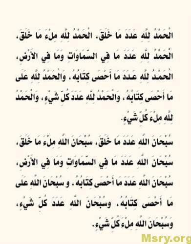 اذكار المسلم وصورة مكتوب عليها الحمد لله عدد ما خلق الحمد لله ملء ما خلق الحمد لله عدد ما فى السماوات وما فى الارض الحمد لله عدد ما احصى كتابه والحمد لله على ما احصى كتابه والحمد لله عدد كل شئ والحمد لله ملء كل شئ سبحان الله عدد ما خلق سبحان الله ملء ما خلق سبحان الله عدد ما فى السماوات وما فى الأرض سبحان الله عدد ما احصى كتابه وسبحان الله على ما احصى كتابه وسبحان الله عدد كل شئ وسبحان الله ملء كل شئ اذكار - اذكار الصباح - اذكار المسلم 6